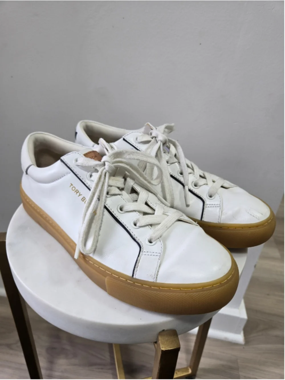 Women's Tory Burch White Leather Sneakers with Gum Sole